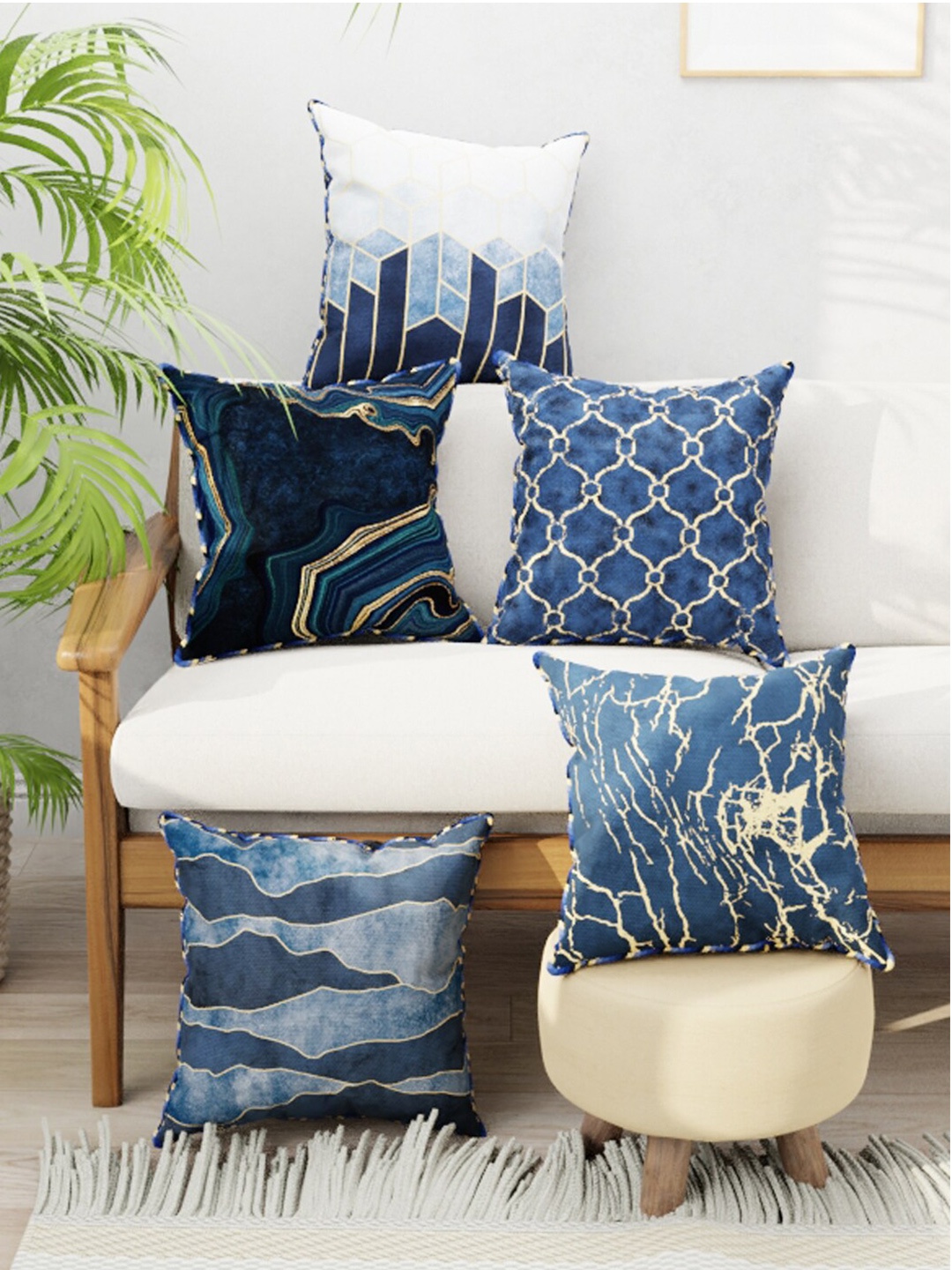 BIANCA Set of 5 Digital Printed Reversible Silk Linen Square Cushion Covers, Navy blue
BIANCA Set of 5 Digital Printed Reversible Silk Linen Square Cushion Covers, Navy blue