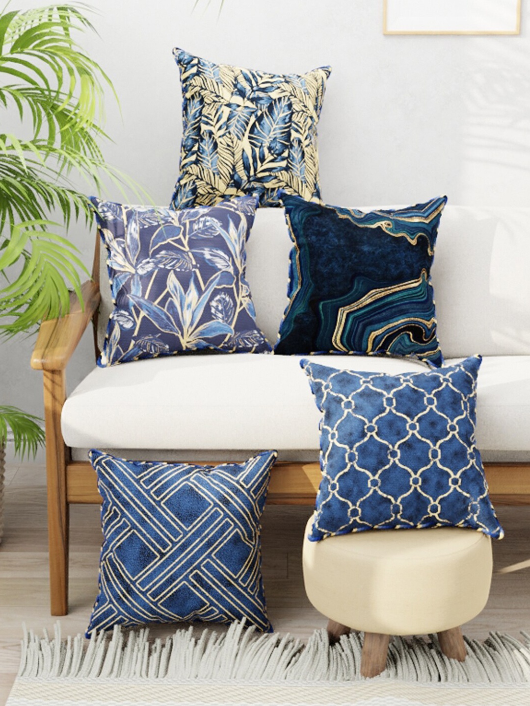 BIANCA Set of 5 Digital Printed Reversible Silk Linen Square Cushion Covers, Navy blue
BIANCA Set of 5 Digital Printed Reversible Silk Linen Square Cushion Covers, Navy blue