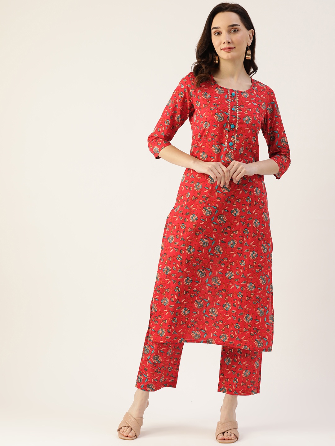 KBZ Women Red & Blue Ethnic Motifs Printed Gotta Patti Pure Cotton Kurta with Trousers
KBZ Women Red & Blue Ethnic Motifs Printed Gotta Patti Pure Cotton Kurta with Trousers