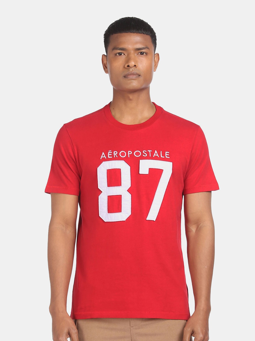 Aeropostale Men Red Typography Printed Pure Cotton T-shirt