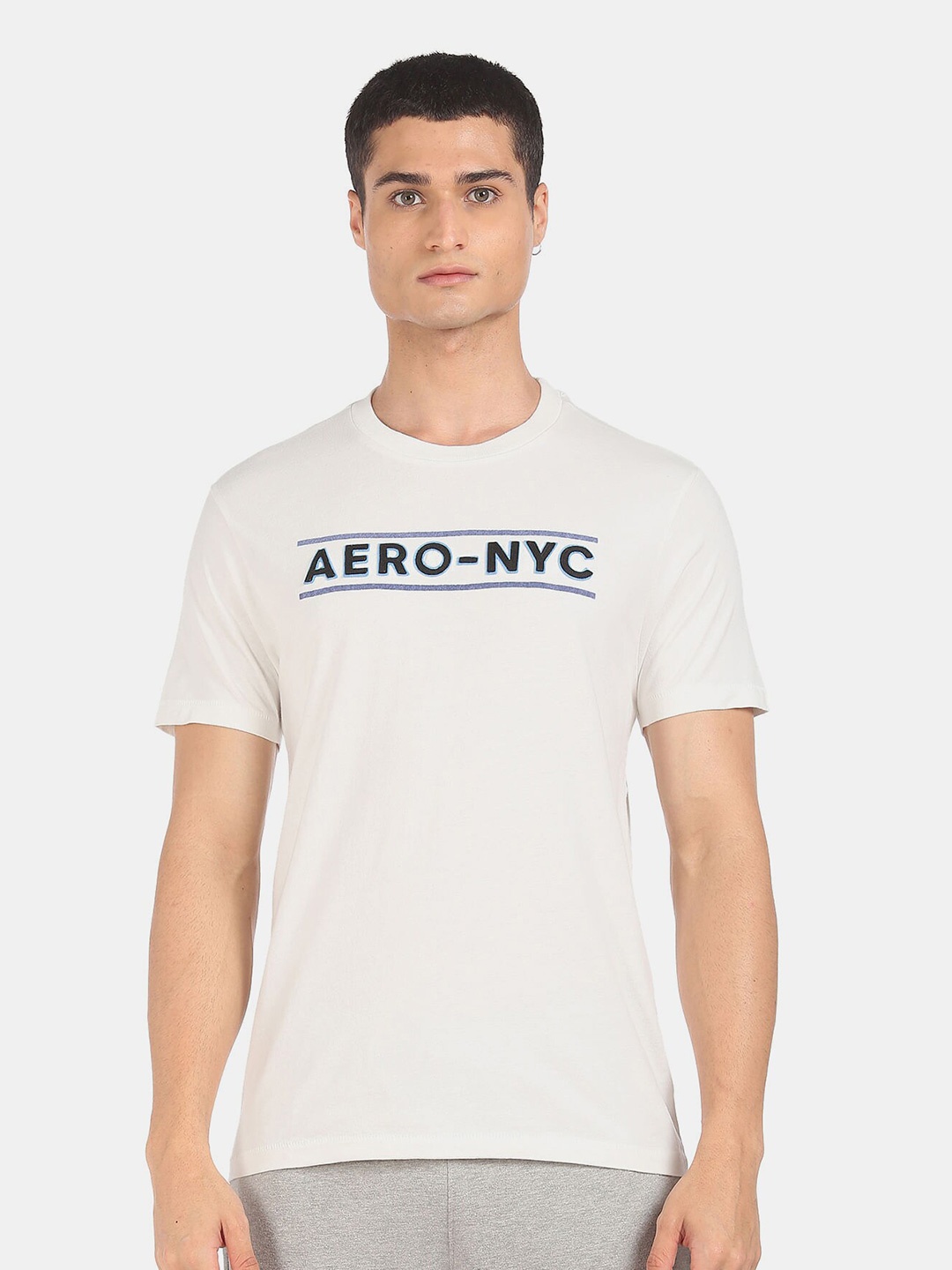 Aeropostale Men White Typography Pure Cotton T-shirt