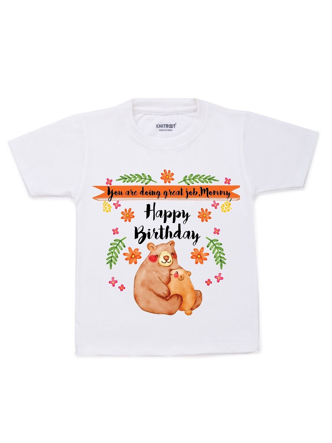 KNITROOT Kids White Typography Printed T-shirt