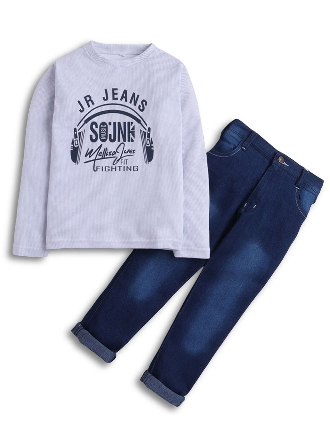 Hopscotch Boys Grey & Blue Printed Cotton T-shirt with Trousers Clothing Set
Hopscotch Boys Grey & Blue Printed Cotton T-shirt with Trousers Clothing Set