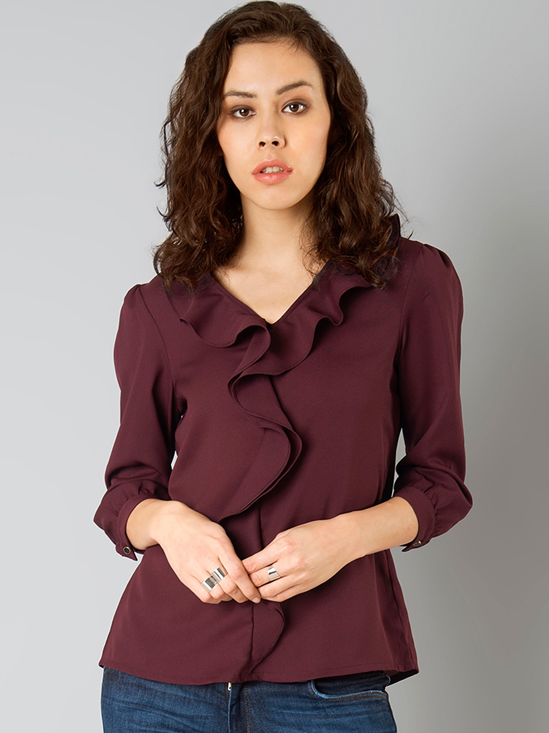 FabAlley Maroon Top with Ruffles