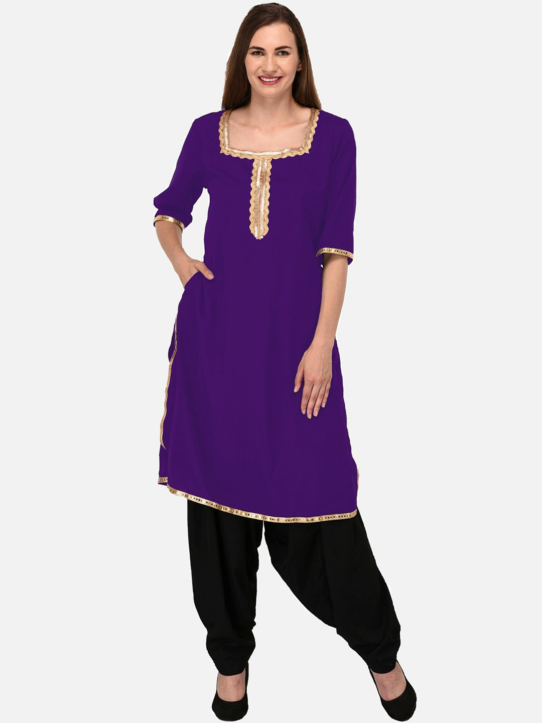 KALINI Women Purple Yoke Design Thread Work Kurta 
KALINI Women Purple Yoke Design Thread Work Kurta