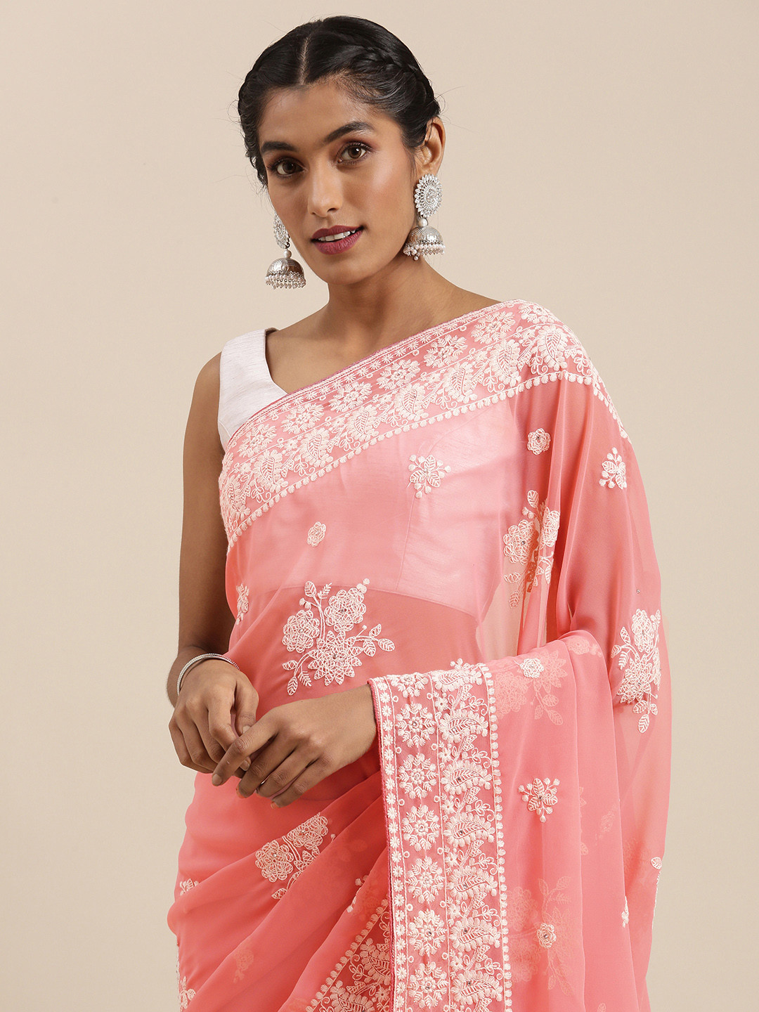 Mitera Pink & White Ethnic Motifs Embroidered Pure Georgette Saree
Mitera Pink & White Ethnic Motifs Embroidered Pure Georgette Saree