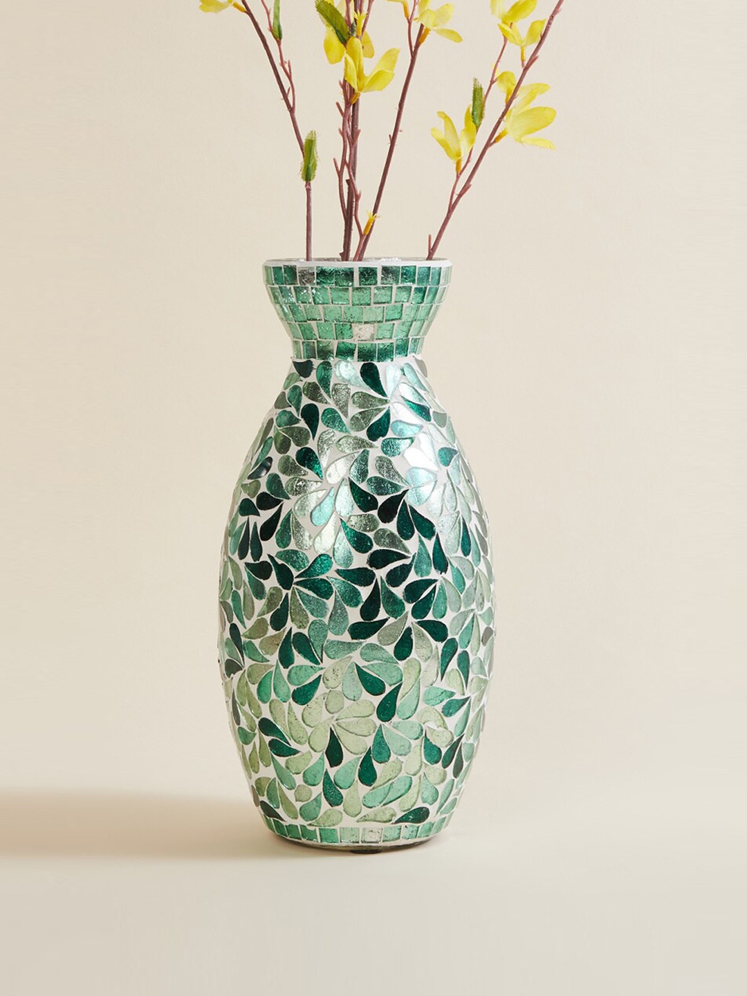 Home Centre Green Printed Glass Mosaic Vase