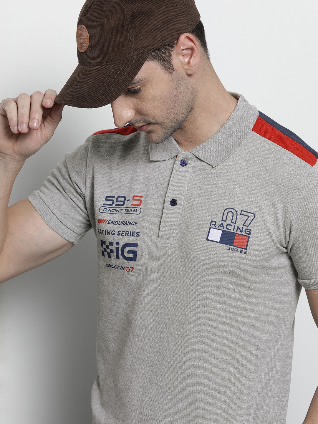 The Indian Garage Co Men Grey Melange & Navy Blue Printed Polo Collar Slim Fit T-shirt
The Indian Garage Co Men Grey Melange & Navy Blue Printed Polo Collar Slim Fit T-shirt