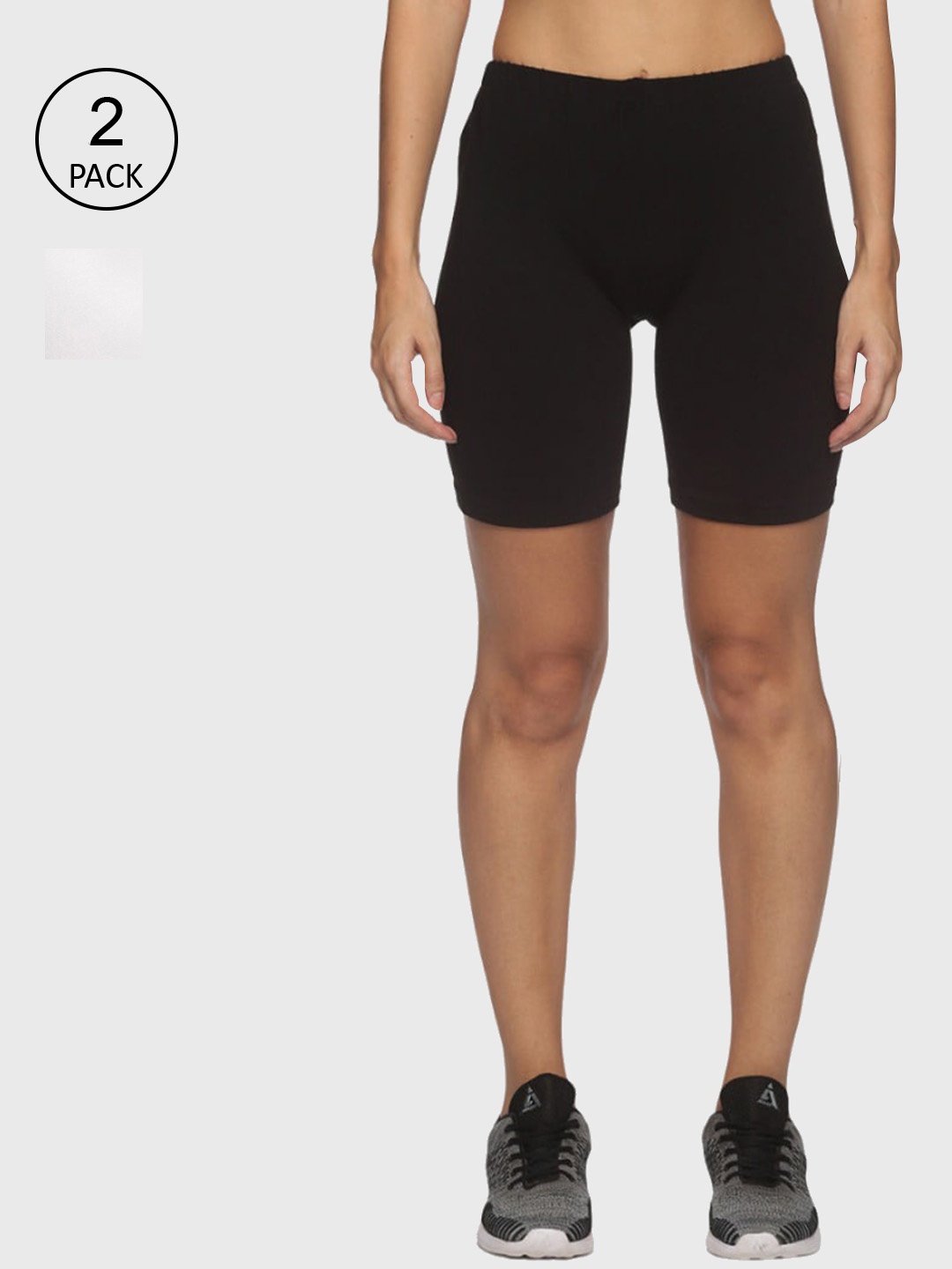 NOT YET by us Women Black & White Set Of 2 Slim Fit Outdoor Sports Shorts
