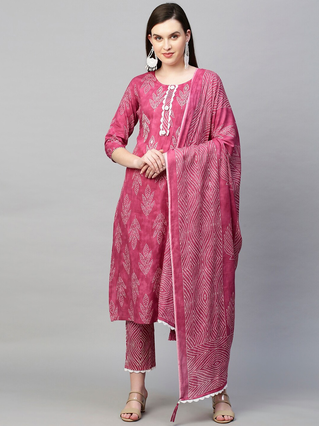 FASHOR Women Pink Ethnic Motifs Printed Gotta Patti Pure Cotton Kurta with Trousers & With Dupatta
FASHOR Women Pink Ethnic Motifs Printed Gotta Patti Pure Cotton Kurta with Trousers & With Dupatta