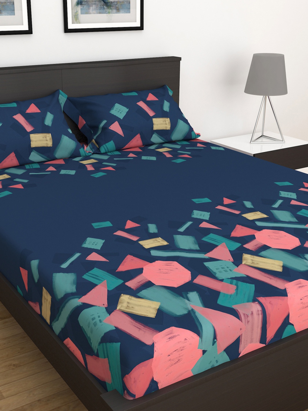 Home Centre Navy Blue & Pink Geometric Cotton 180 TC King Bedsheet With 2 Pillow Covers
Home Centre Navy Blue & Pink Geometric Cotton 180 TC King Bedsheet With 2 Pillow Covers