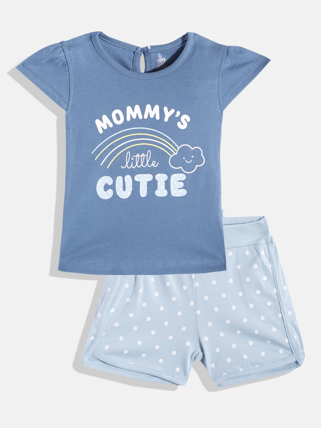 TINYO Infant Girls Blue & White Typography Print Cotton Top with Polka-Dot Print Shorts
TINYO Infant Girls Blue & White Typography Print Cotton Top with Polka-Dot Print Shorts