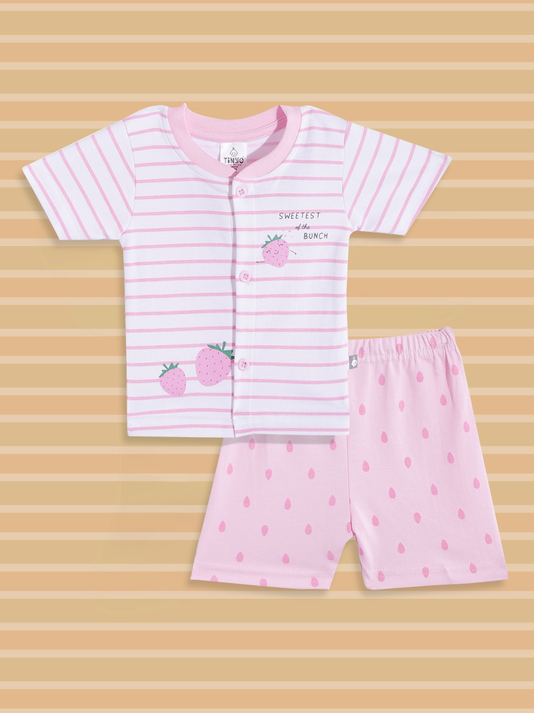 TINYO Infant Girls White & Peach-Coloured Cotton Striped Jhabla with Teardrop Print Shorts
TINYO Infant Girls White & Peach-Coloured Cotton Striped Jhabla with Teardrop Print Shorts