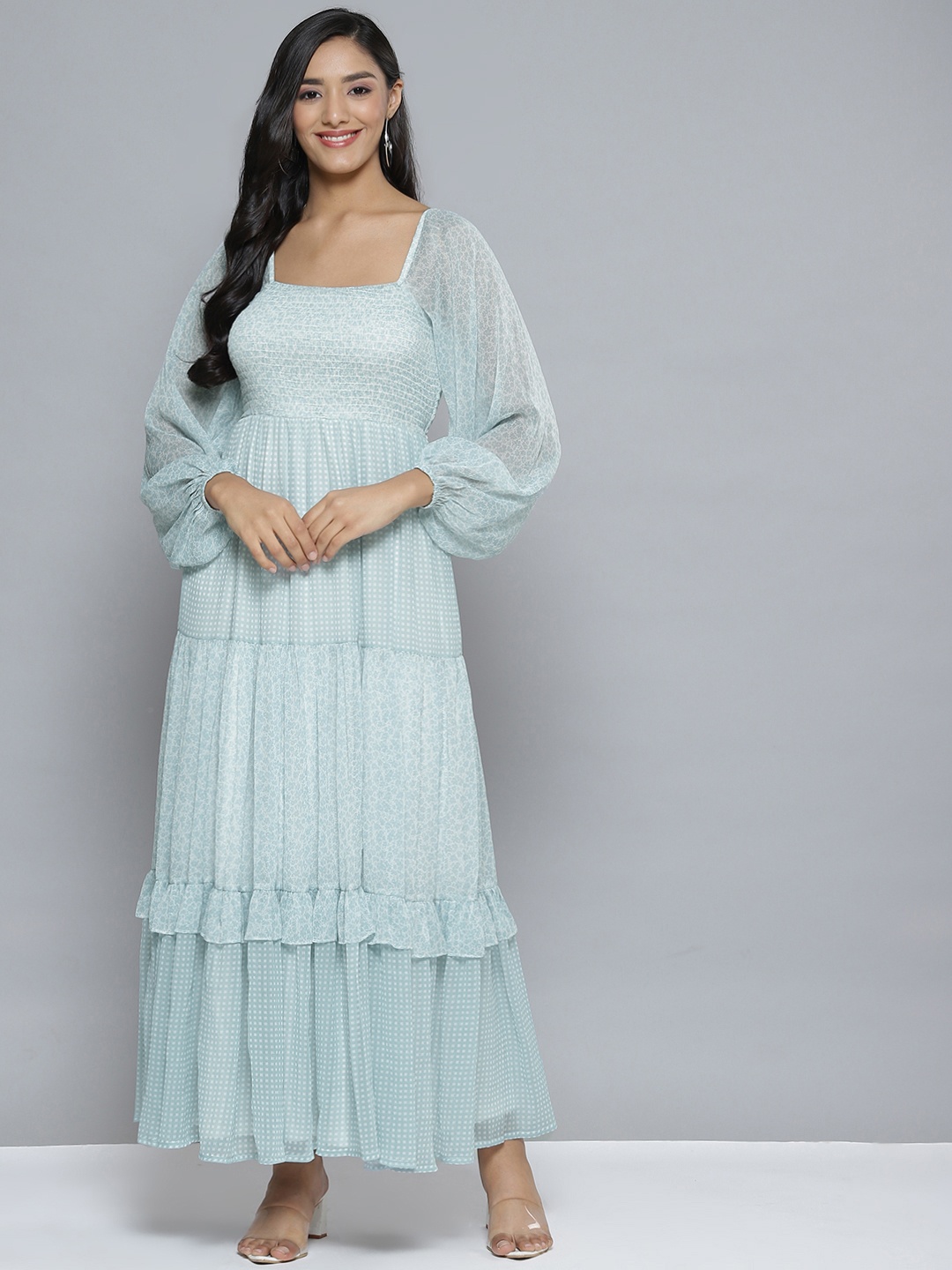 Femella Turquoise Blue Chiffon Maxi Dress