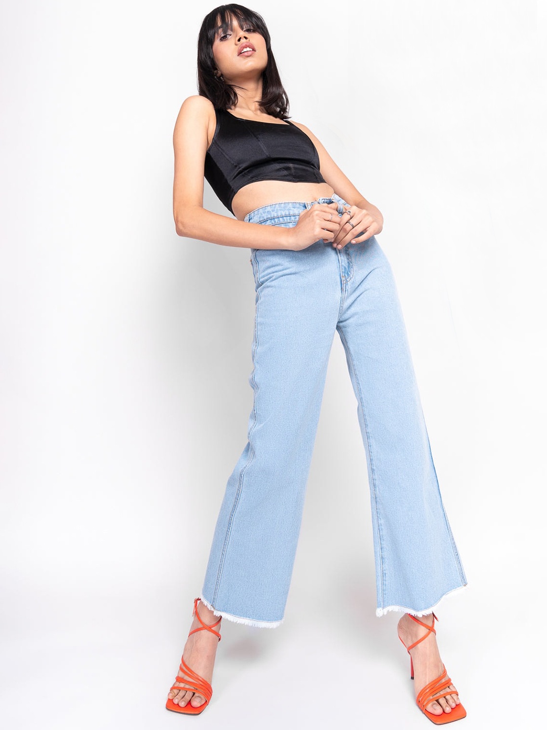 FREAKINS Women Blue High-Rise Wide Leg Jeans