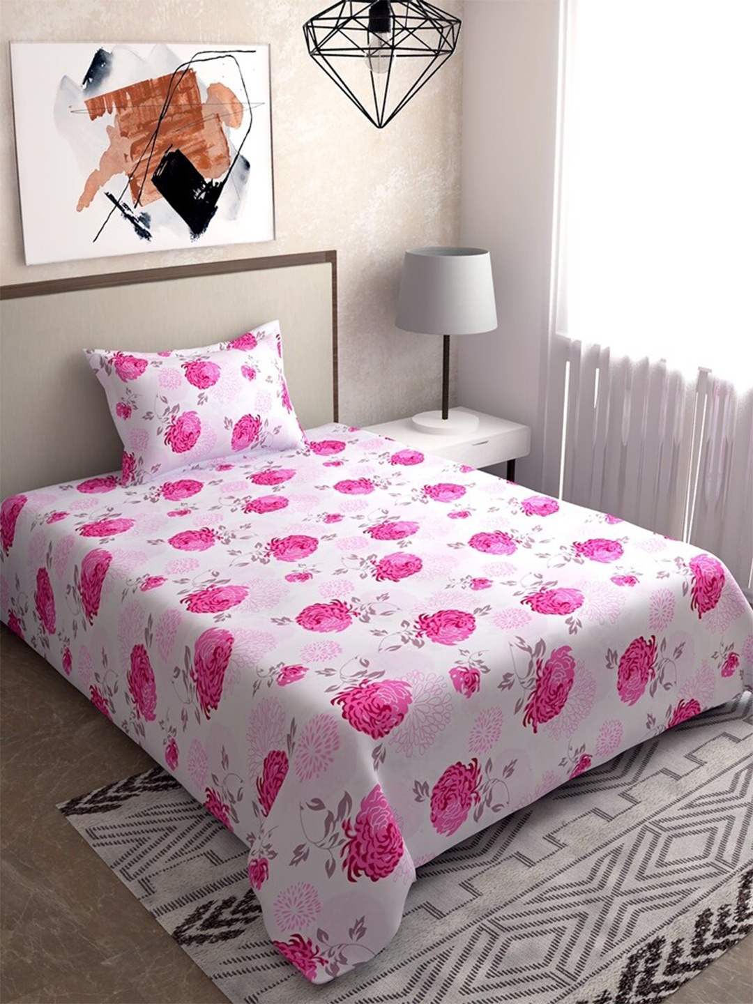 Salona Bichona Pink & White Floral 104 TC Pure Cotton Single Bedsheet with 1 Pillow Covers
Salona Bichona Pink & White Floral 104 TC Pure Cotton Single Bedsheet with 1 Pillow Covers