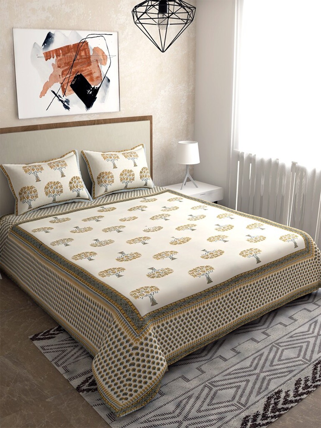 Salona Bichona Yellow & Beige Floral 120 TC Cotton Queen Bedsheet with 2 Pillow Covers
Salona Bichona Yellow & Beige Floral 120 TC Cotton Queen Bedsheet with 2 Pillow Covers