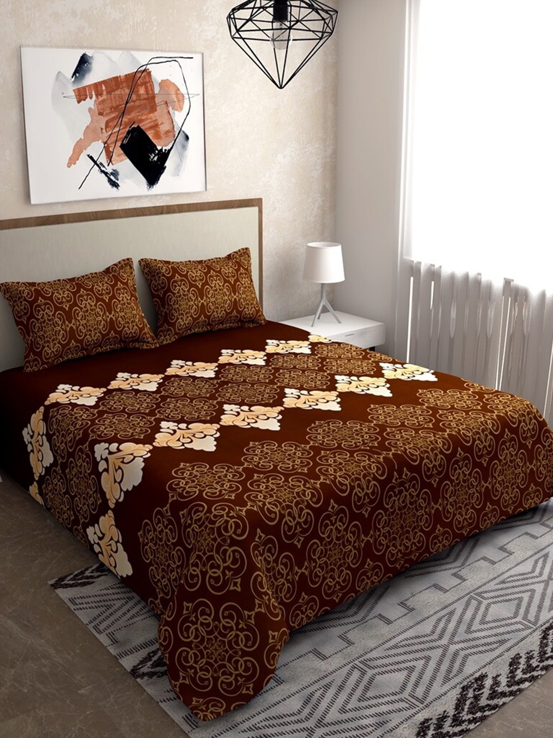 Salona Bichona Brown & Cream Ethnic Motifs 120 TC Cotton King Bedsheet & 2 Pillow Covers
Salona Bichona Brown & Cream Ethnic Motifs 120 TC Cotton King Bedsheet & 2 Pillow Covers