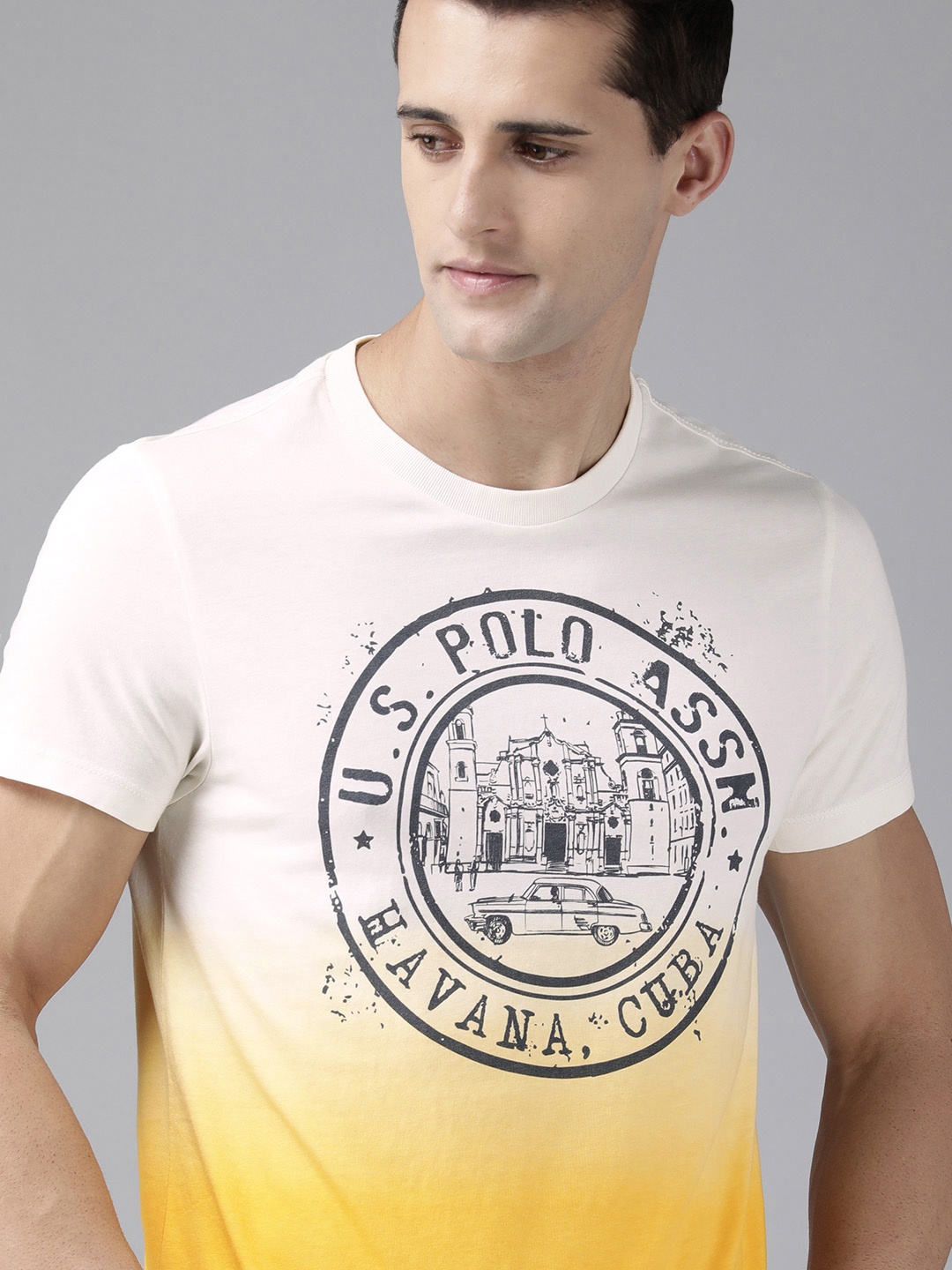 U.S. Polo Assn. Denim Co. Men Off White & Yellow Brand Logo Printed Pure Cotton T-shirt
U.S. Polo Assn. Denim Co. Men Off White & Yellow Brand Logo Printed Pure Cotton T-shirt