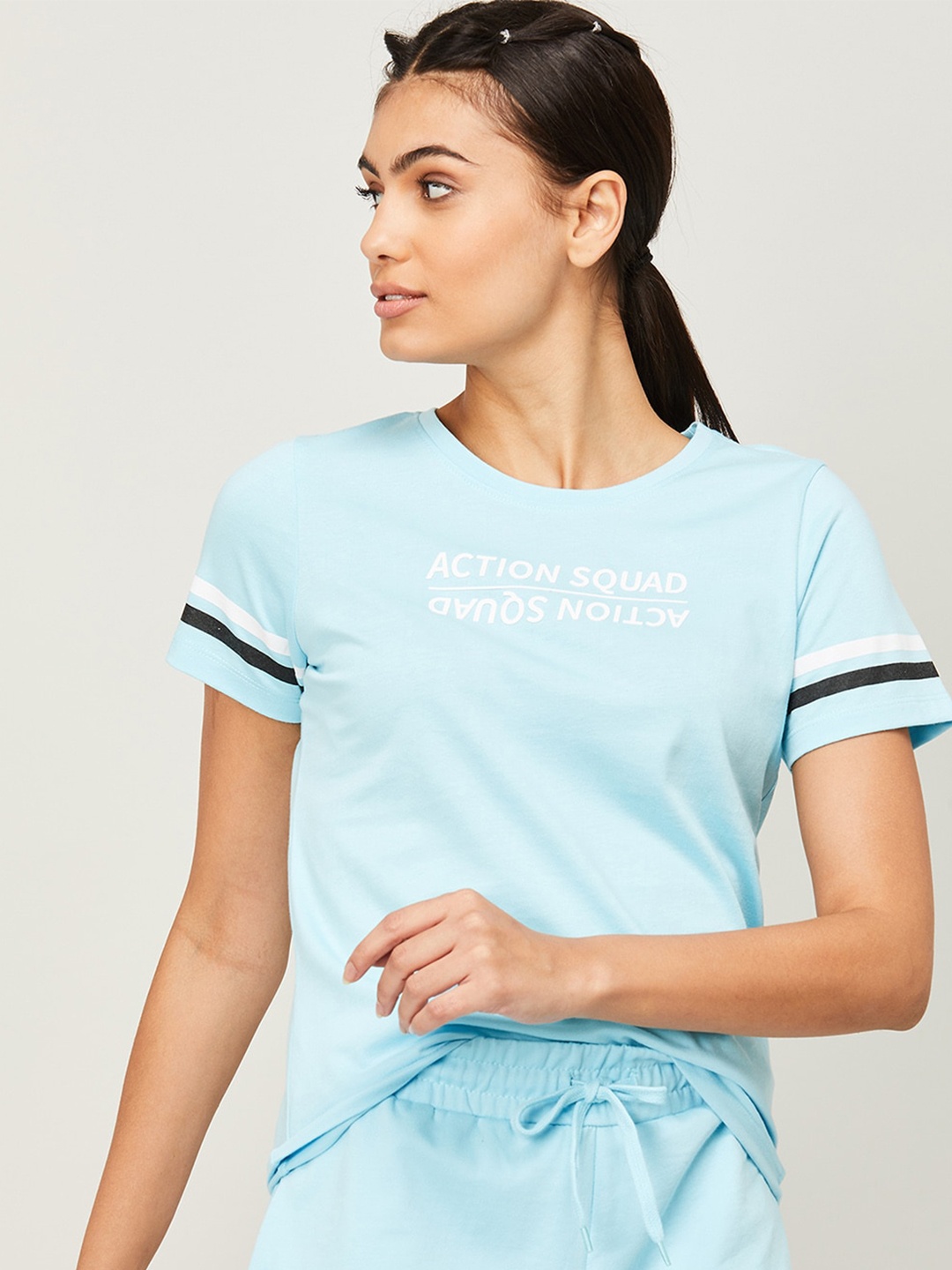 Kappa Women Blue Typography Printed Cotton T-shirt