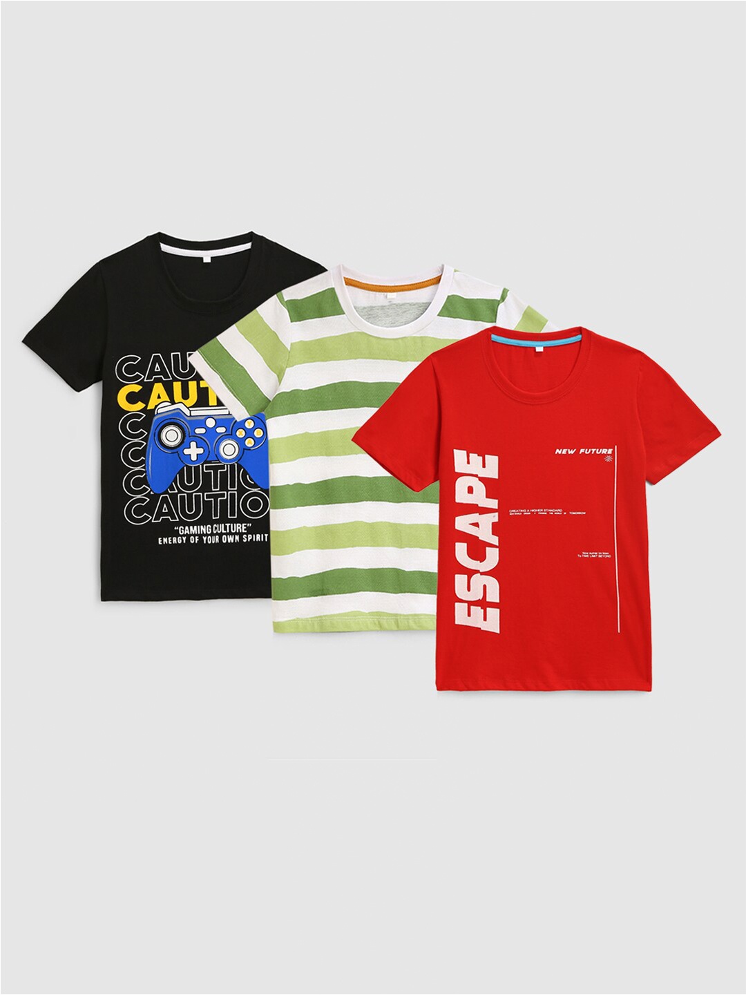 KIDSCRAFT Boys Multicoloured Pack of 3 Printed Cotton T-shirt, Multi