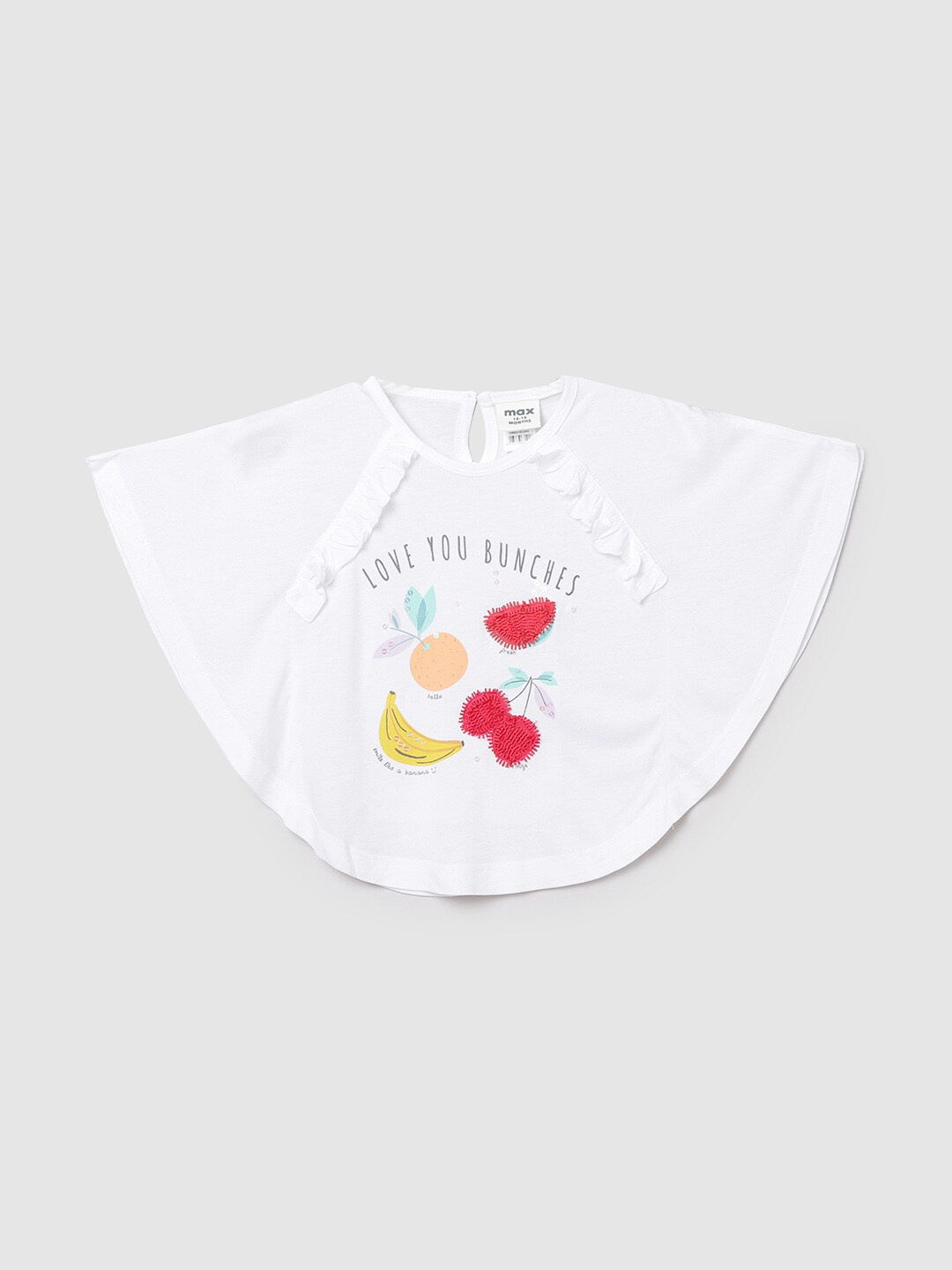 max Girls White Printed Extended Sleeves Applique T-shirt
