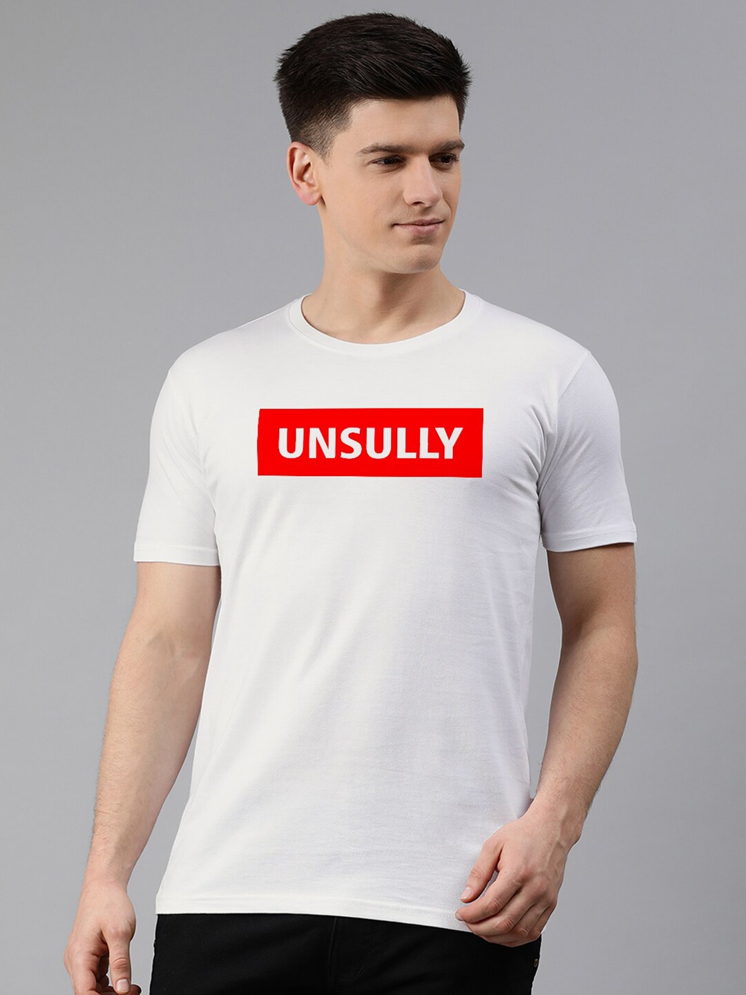 UNSULLY Men White Typography Printed T-shirt