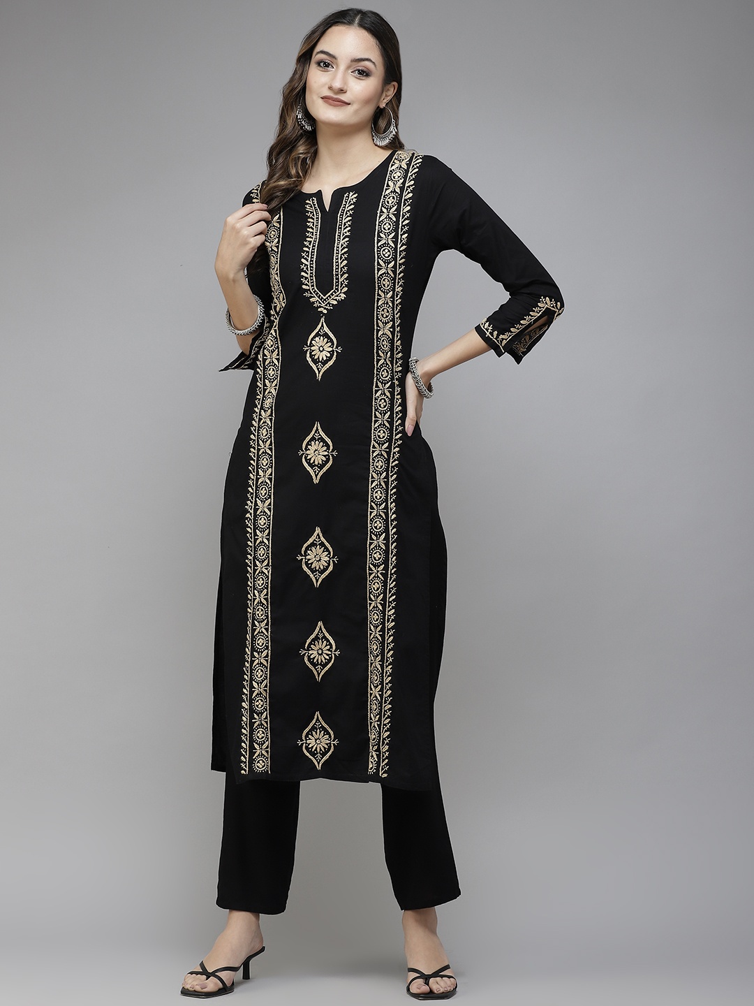 ADA Women Black & Beige Ethnic Motifs Embroidered Chikankari Handloom Handloom Kurta
ADA Women Black & Beige Ethnic Motifs Embroidered Chikankari Handloom Handloom Kurta