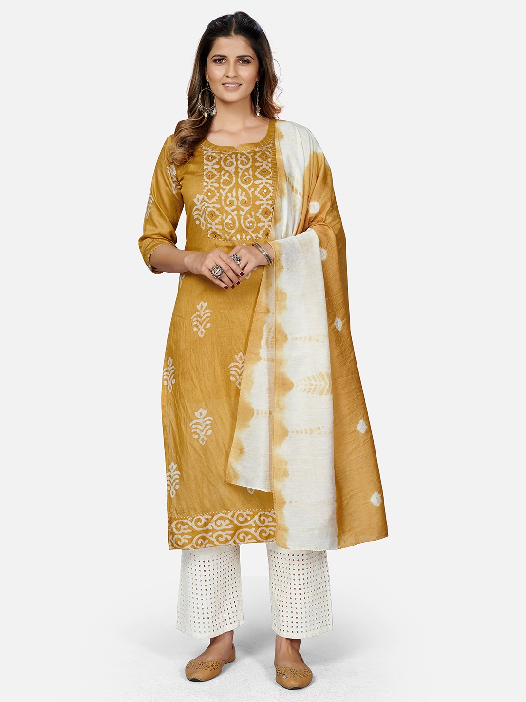 Vbuyz Women Mustard Yellow Ethnic Motifs Embroidered Chanderi Silk Kurta With Dupatta
Vbuyz Women Mustard Yellow Ethnic Motifs Embroidered Chanderi Silk Kurta With Dupatta