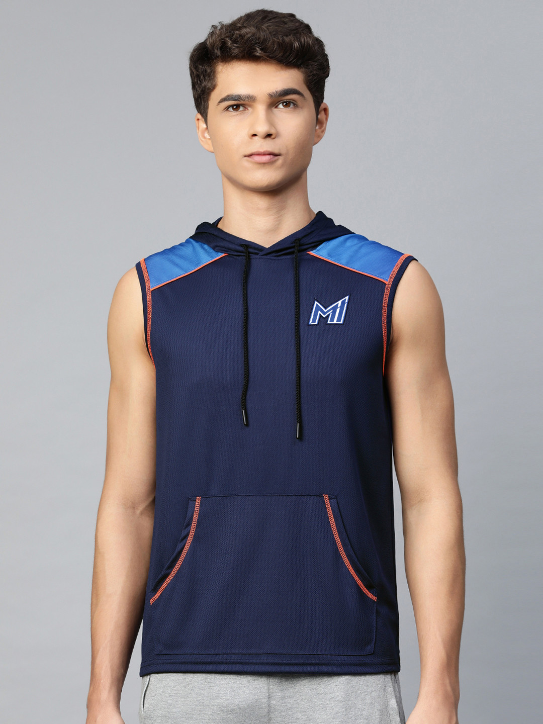 Mumbai Indians Men Navy Blue MI Sleeveless Hoodie 
Mumbai Indians Men Navy Blue MI Sleeveless Hoodie