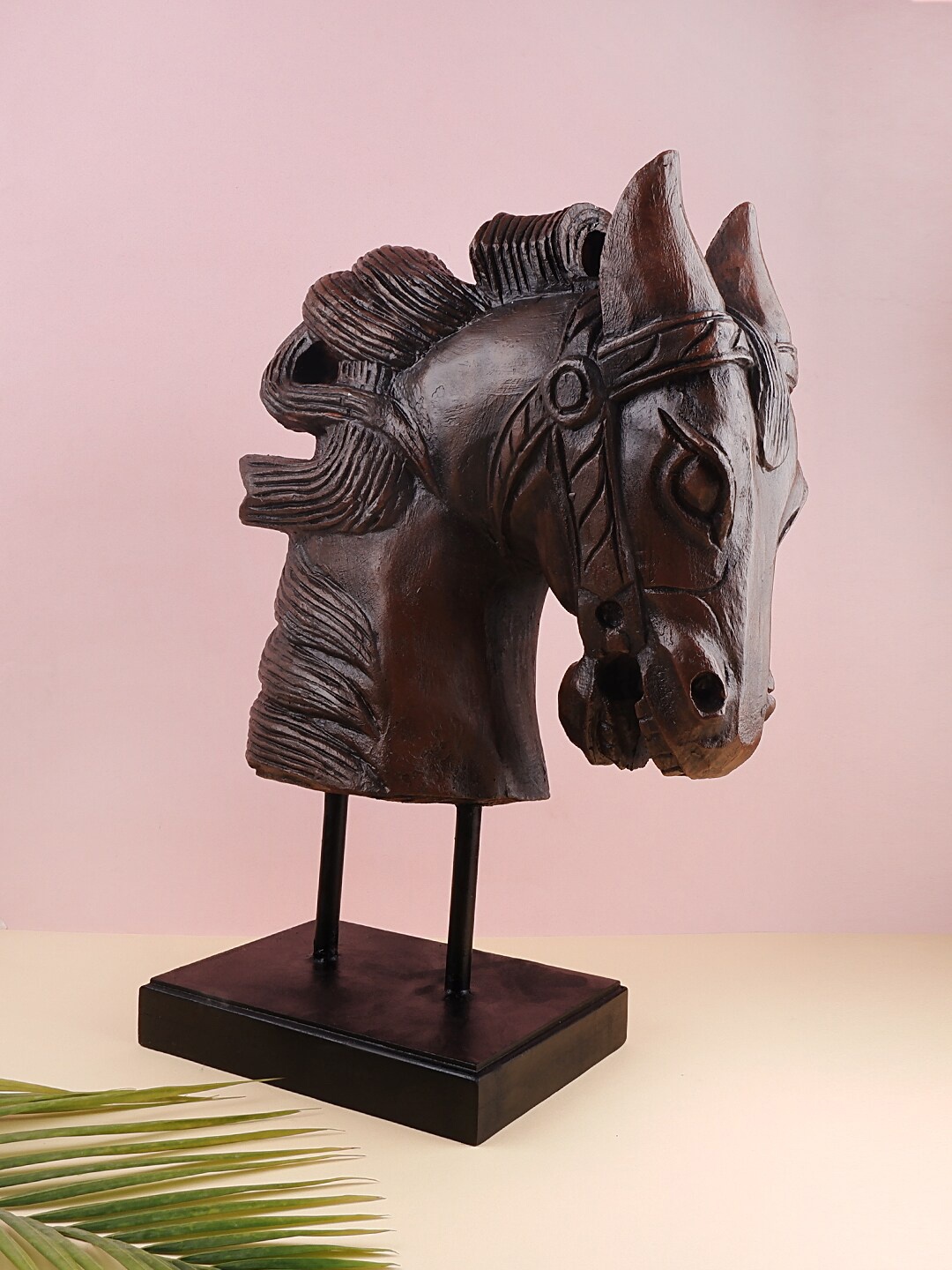 THE WHITE INK DECOR Brown Textured Antique Feng Shui Horse Showpiece