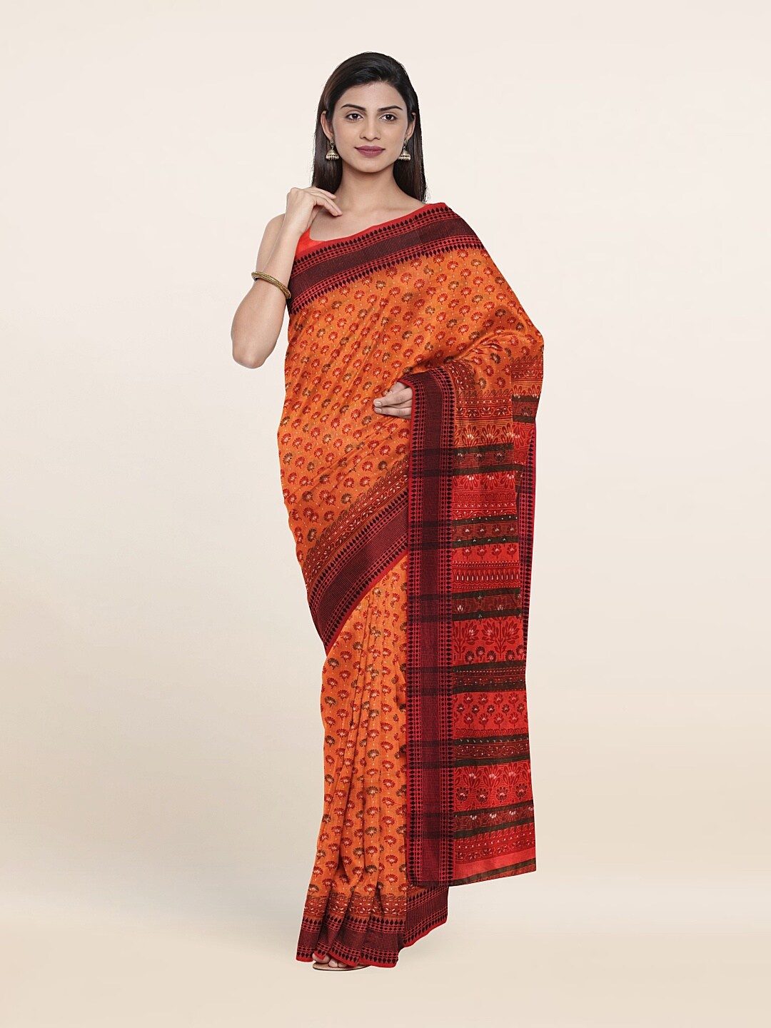 Pothys Orange & Black Floral Saree