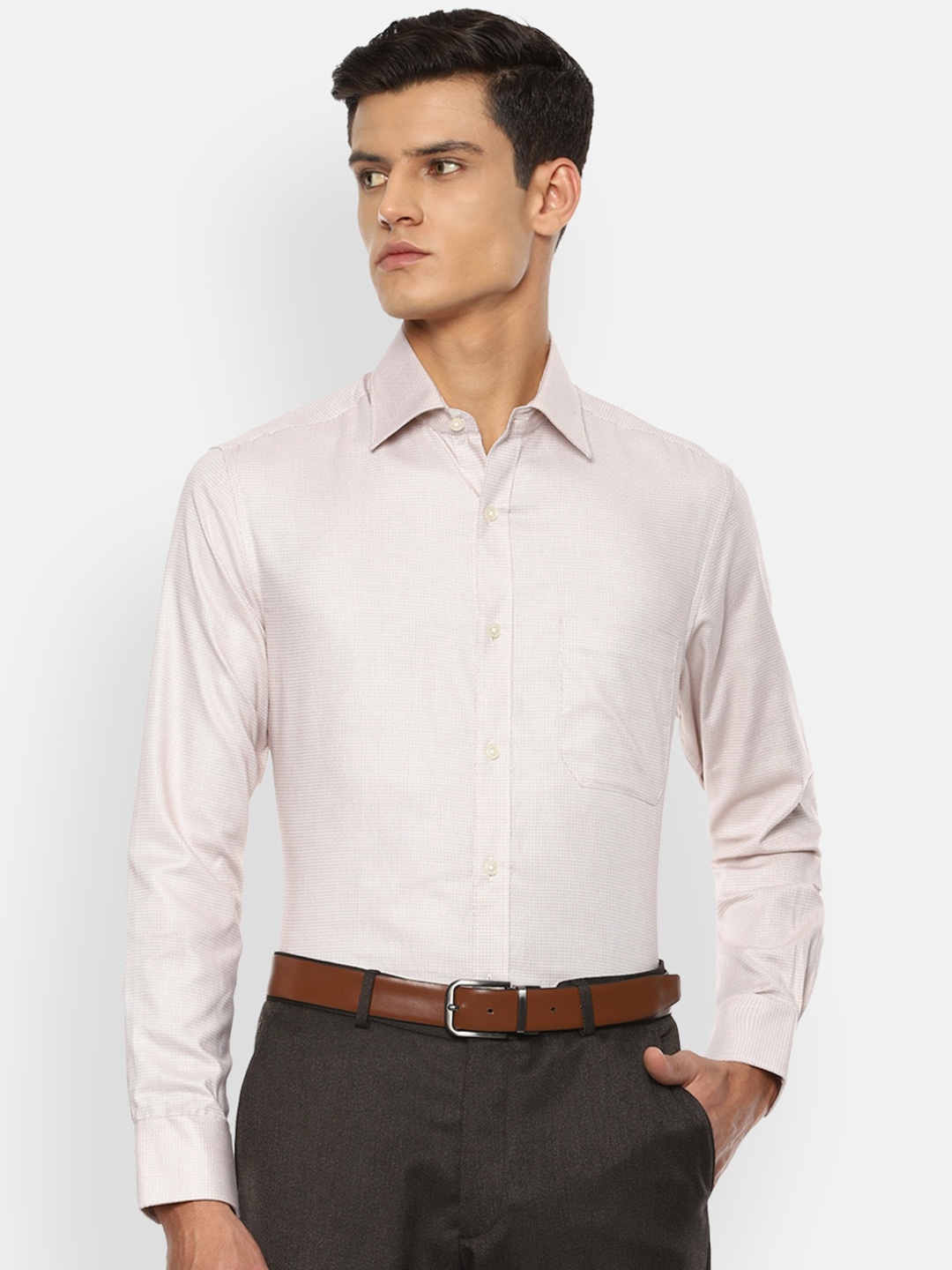 Louis Philippe Men Beige Formal Shirt