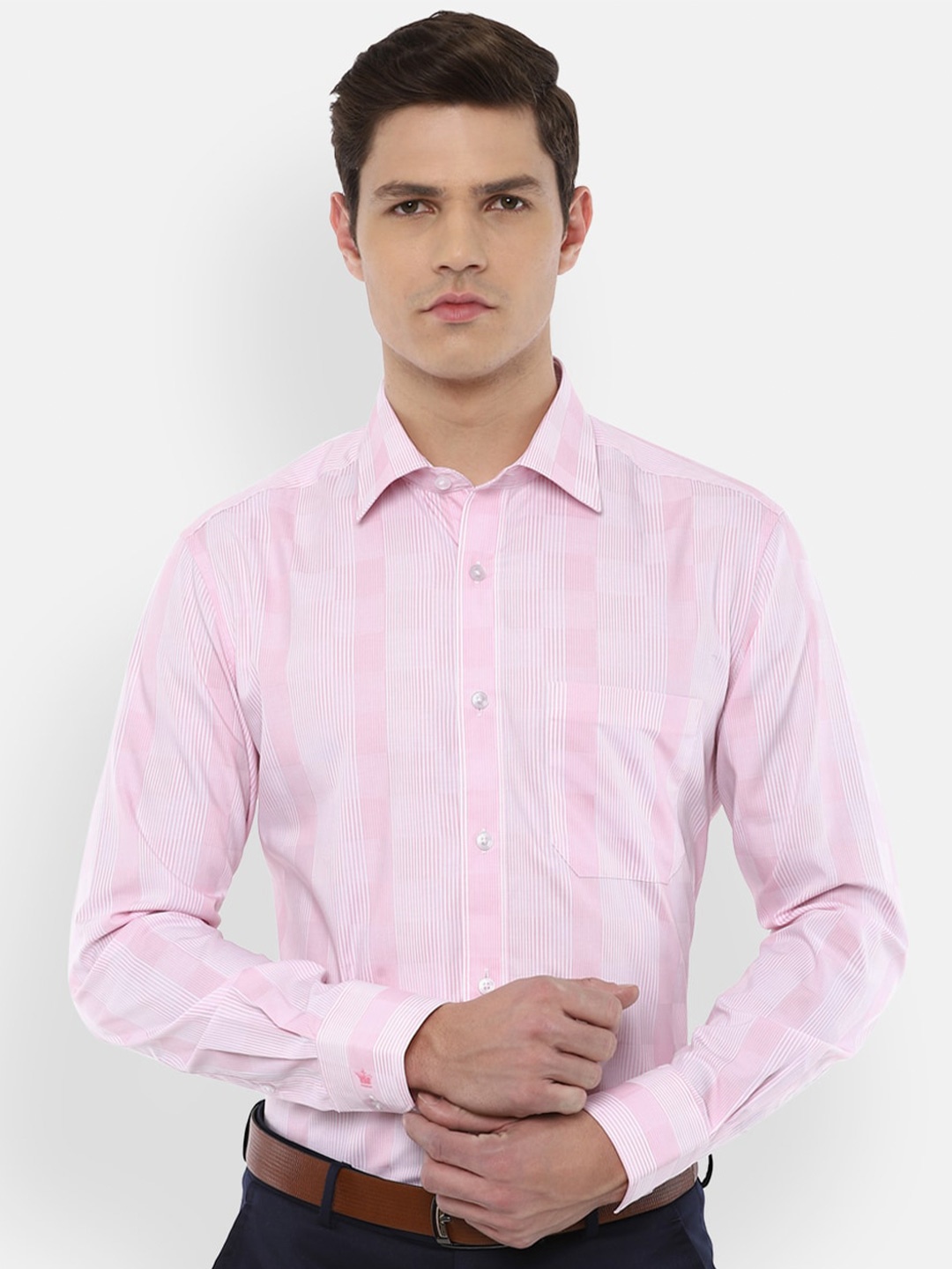 Louis Philippe Men Pink Checked Formal Shirt