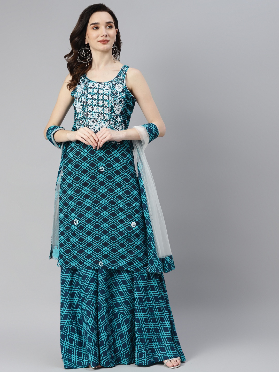 SHADES Women Green Printed Chikankari Pure Cotton Kurta with Palazzos & With Dupatta
SHADES Women Green Printed Chikankari Pure Cotton Kurta with Palazzos & With Dupatta