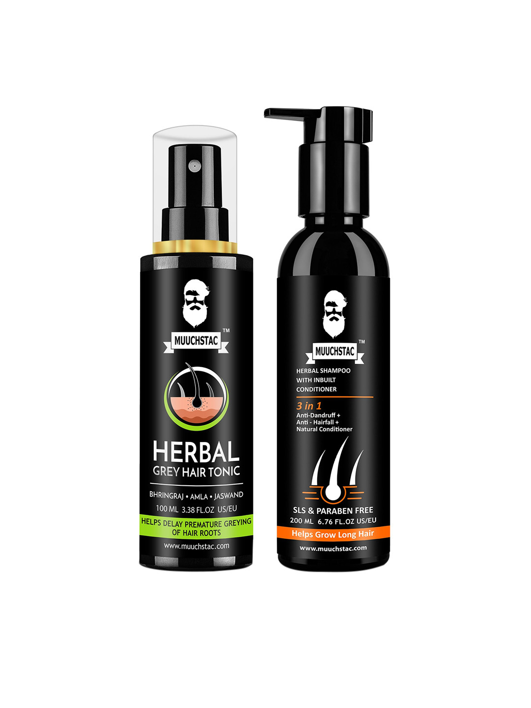 MUUCHSTAC Set of Herbal Grey Hair Tonic 100 ml & 3-In-1 Shampoo-Conditioner 200 ml, Black
MUUCHSTAC Set of Herbal Grey Hair Tonic 100 ml & 3-In-1 Shampoo-Conditioner 200 ml, Black