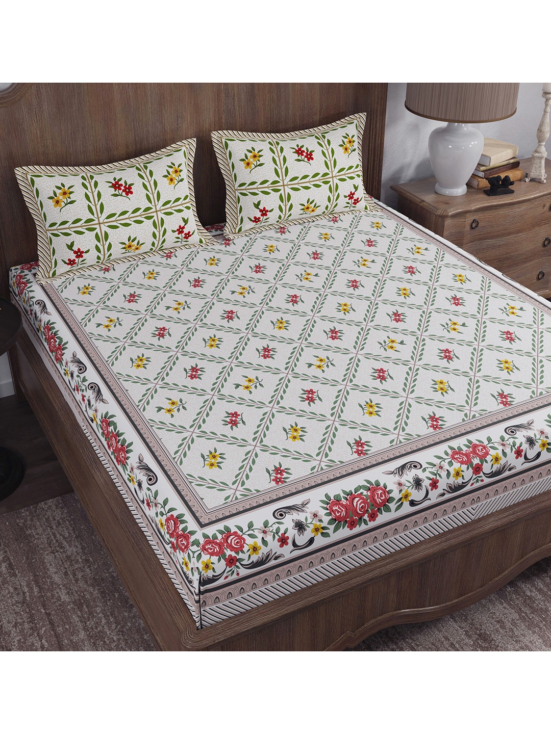 LA VERNE Multicoloured 104 TC Queen Floral Cotton Bedsheet with 2 Pillow Covers, Multi
LA VERNE Multicoloured 104 TC Queen Floral Cotton Bedsheet with 2 Pillow Covers, Multi