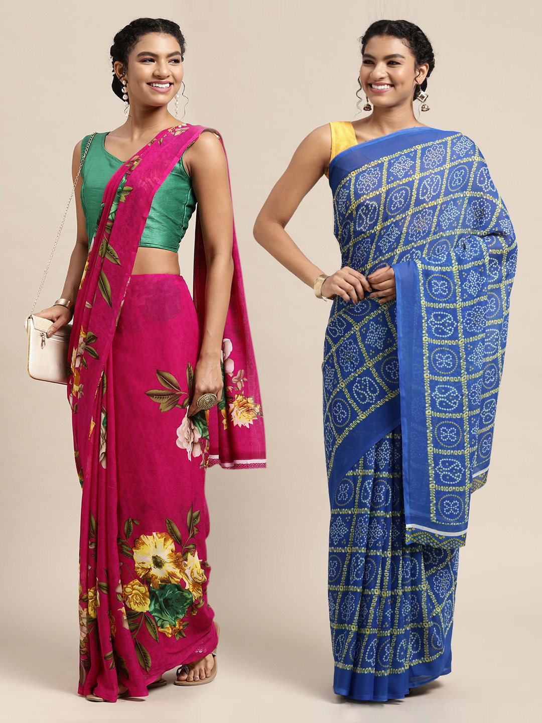 KALINI Pack Of 2 Pink & Green Printed Saree
KALINI Pack Of 2 Pink & Green Printed Saree