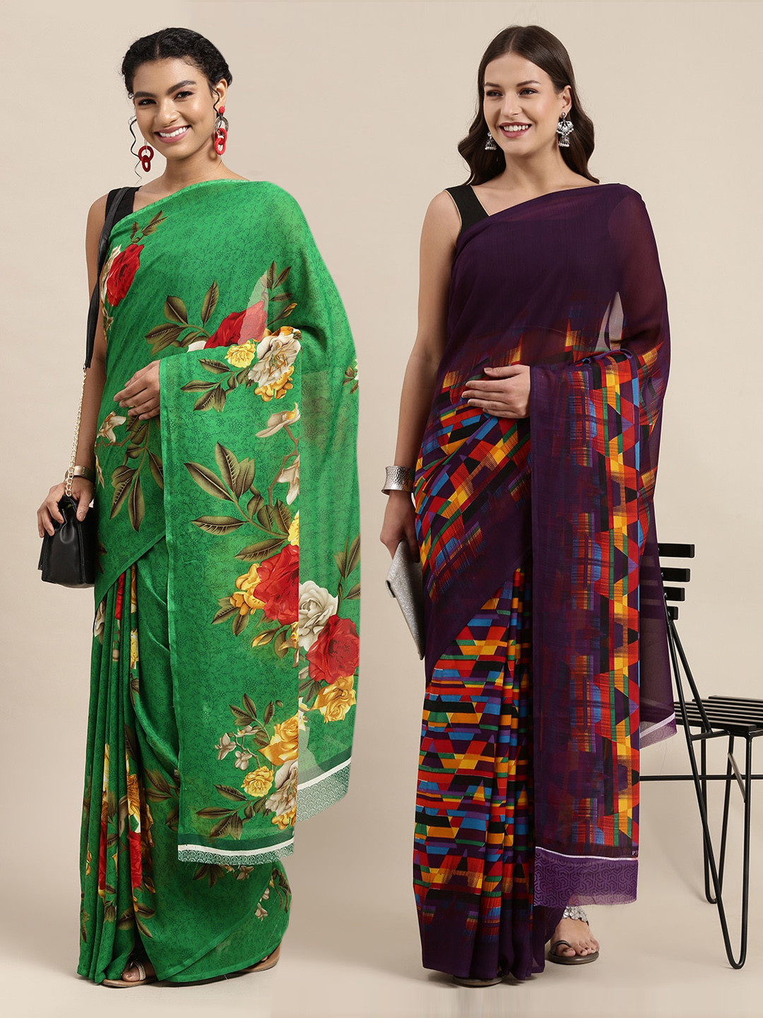 KALINI Green & Burgundy Set of 2 Floral Printed Georgette Saree
KALINI Green & Burgundy Set of 2 Floral Printed Georgette Saree