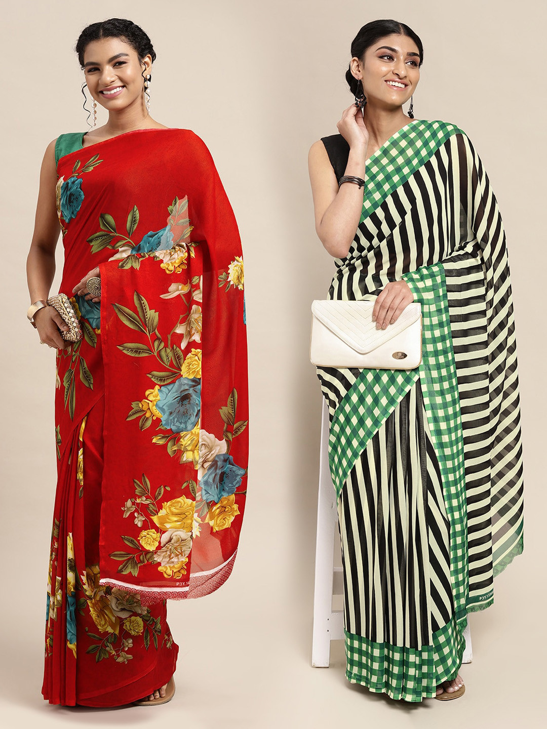 KALINI Pack of 2 Red & Blue Floral Sarees
KALINI Pack of 2 Red & Blue Floral Sarees