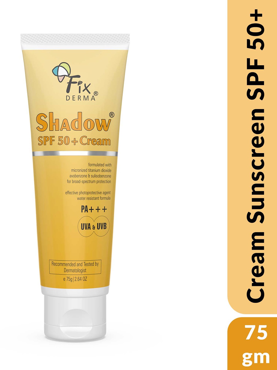 FIXDERMA Shadow Sunscreen SPF 50+ Cream for Dry Skin with PA+++ Protection - 75g, Yellow
FIXDERMA Shadow Sunscreen SPF 50+ Cream for Dry Skin with PA+++ Protection - 75g, Yellow