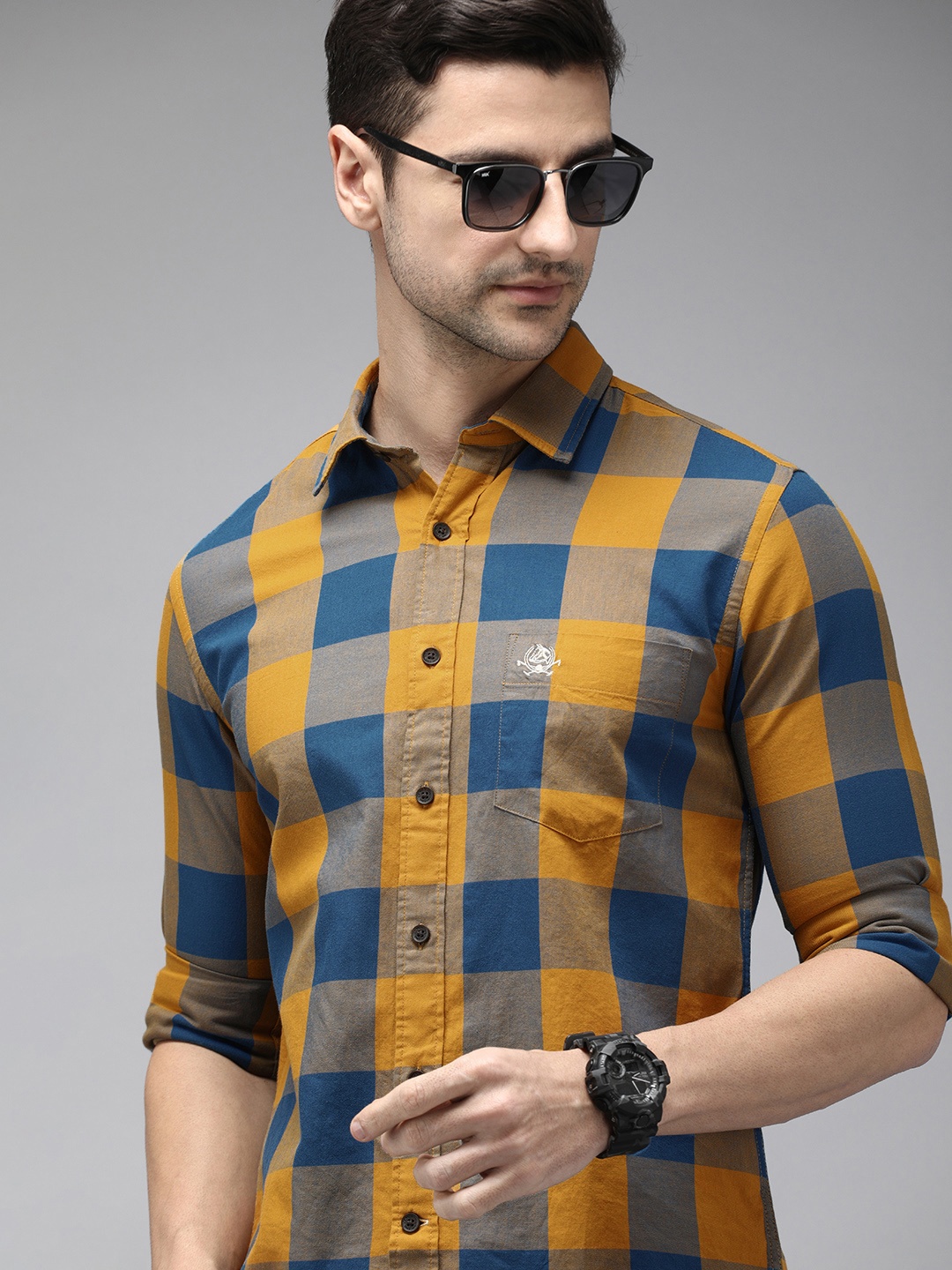 U S Polo Assn Men Mustard Yellow & Blue Tailored Buffalo Checks Pure Cotton Casual Shirt
U S Polo Assn Men Mustard Yellow & Blue Tailored Buffalo Checks Pure Cotton Casual Shirt
