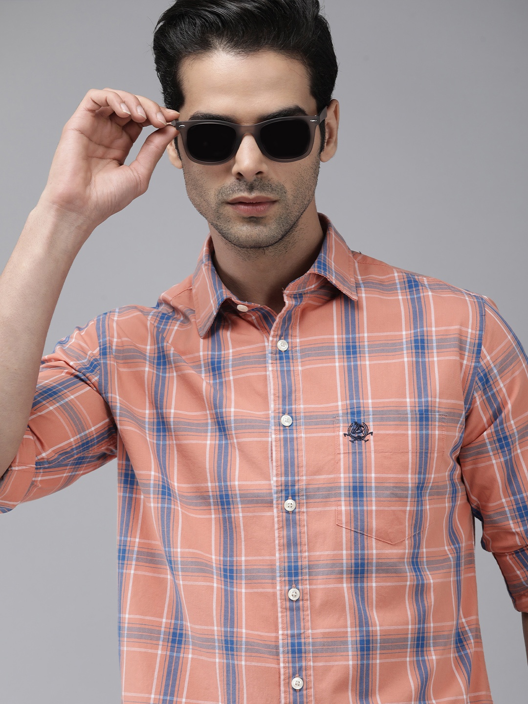 U S Polo Assn Men Peach-Coloured & Blue Tailored Tartan Checks Pure Cotton Casual Shirt
U S Polo Assn Men Peach-Coloured & Blue Tailored Tartan Checks Pure Cotton Casual Shirt