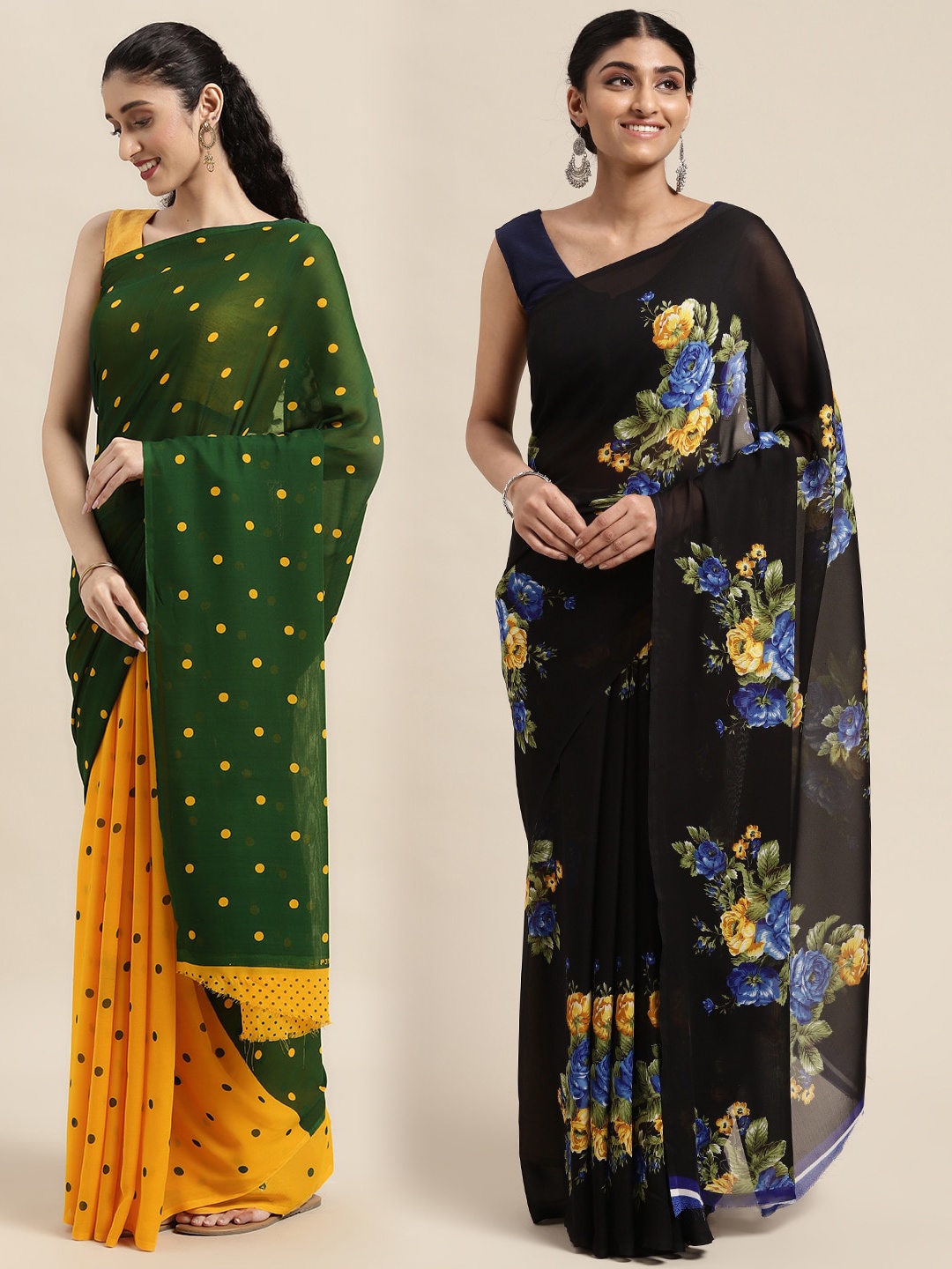 KALINI Women Pack Of 2 Printed Sarees, Green
