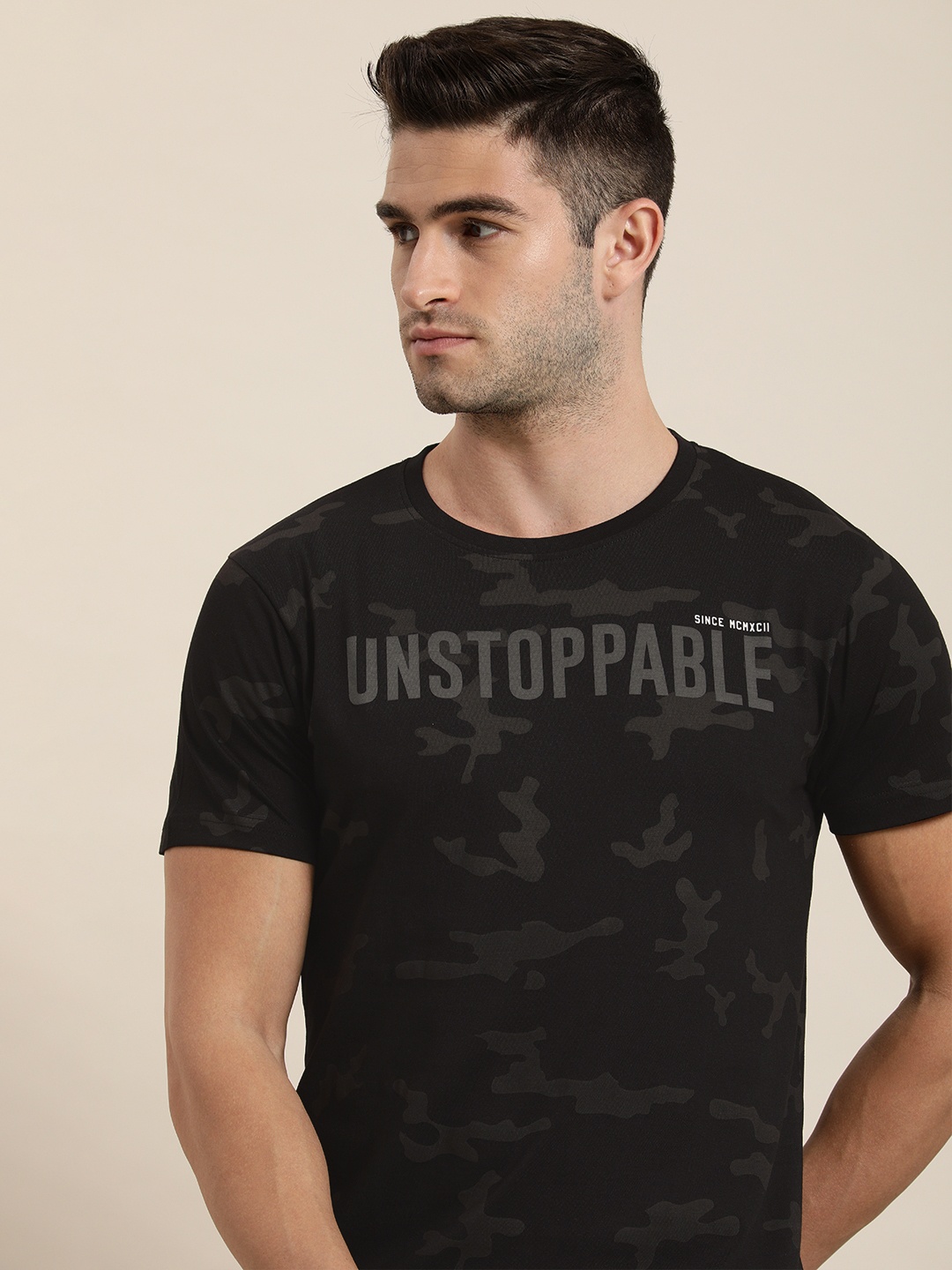 Moda Rapido Men Black & Olive Green Camouflage And Typography Printed Pure Cotton T-shirt
Moda Rapido Men Black & Olive Green Camouflage And Typography Printed Pure Cotton T-shirt