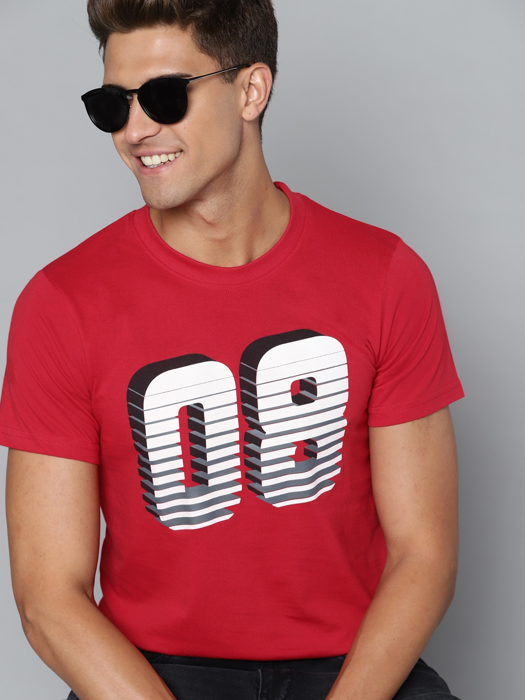 HERE&NOW Men Red & White Typography Printed T-shirt