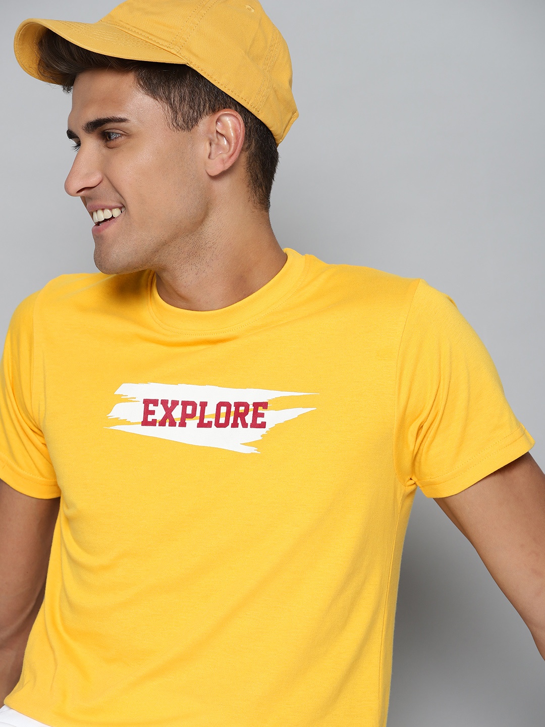 HERE&NOW Men Yellow & Red Typography Printed T-shirt