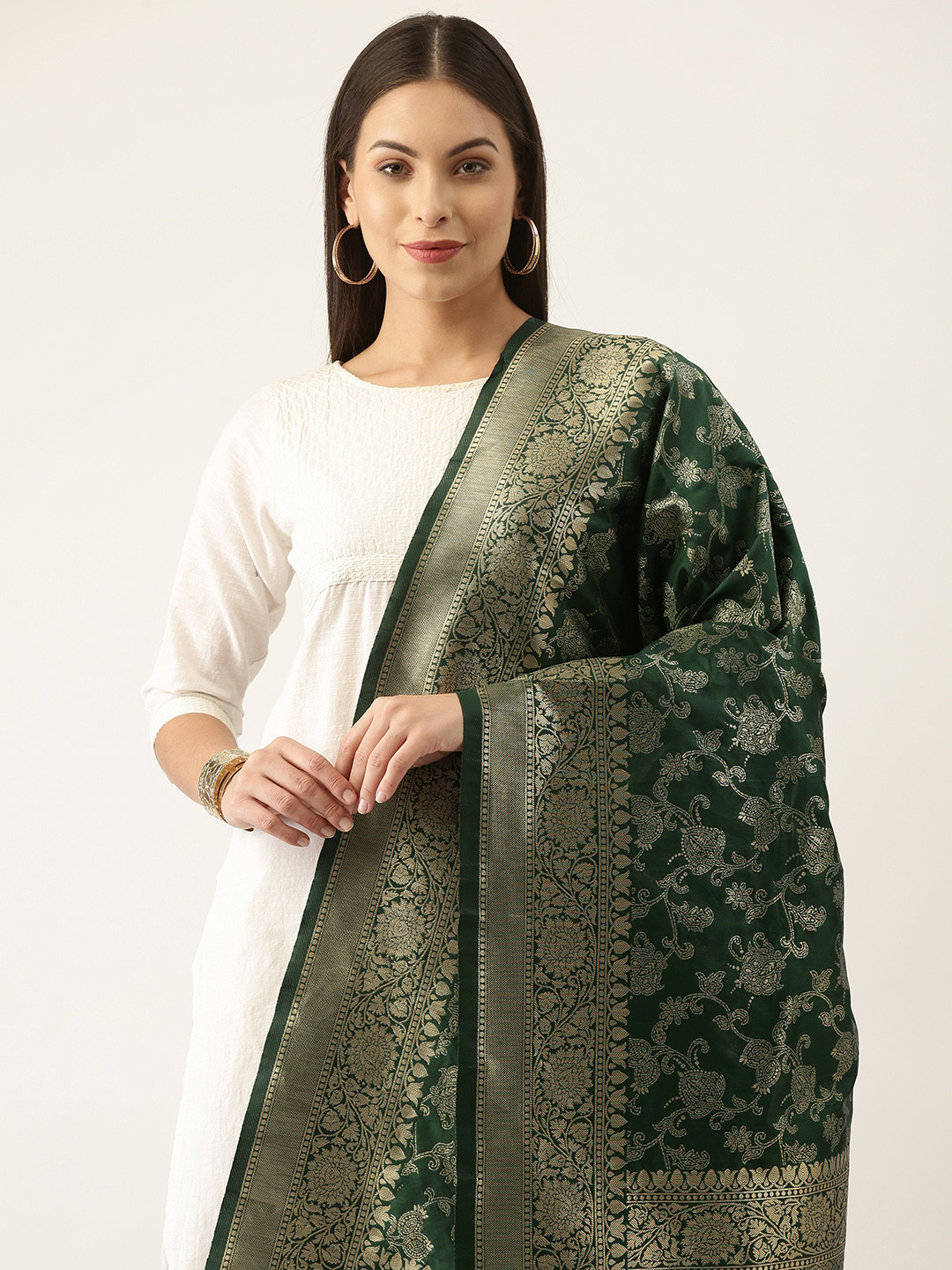 Silk Land Green & Gold-Toned Ethnic Motifs Woven Design Pure Banarasi Silk Dupatta
Silk Land Green & Gold-Toned Ethnic Motifs Woven Design Pure Banarasi Silk Dupatta