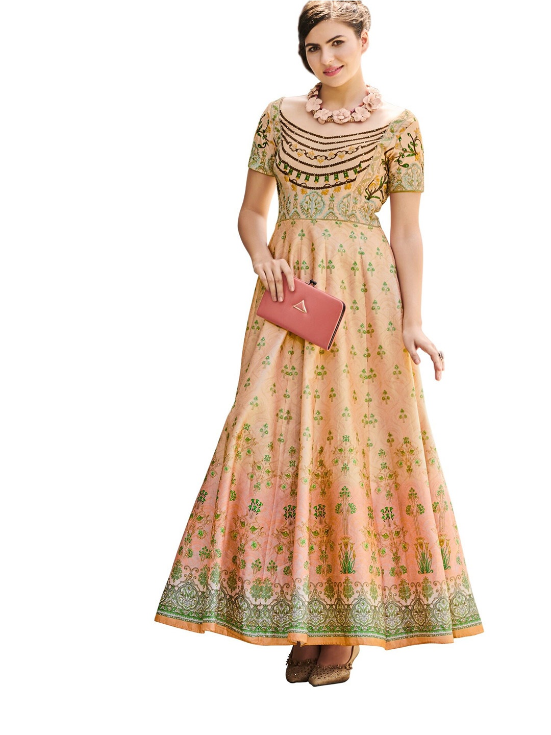 SAPTRANGI Peach-Coloured & Green Embroidered Thread Work Semi-Stitched Lehenga & Unstitched Blouse With
SAPTRANGI Peach-Coloured & Green Embroidered Thread Work Semi-Stitched Lehenga & Unstitched Blouse With