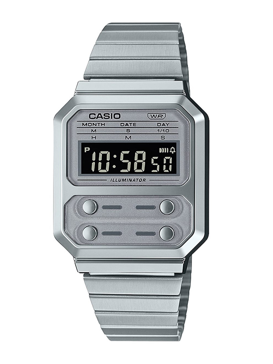 CASIO Unisex Silver-Toned Dial & Silver Toned Stainless Steel Bracelet Style Straps Digital Watch
CASIO Unisex Silver-Toned Dial & Silver Toned Stainless Steel Bracelet Style Straps Digital Watch